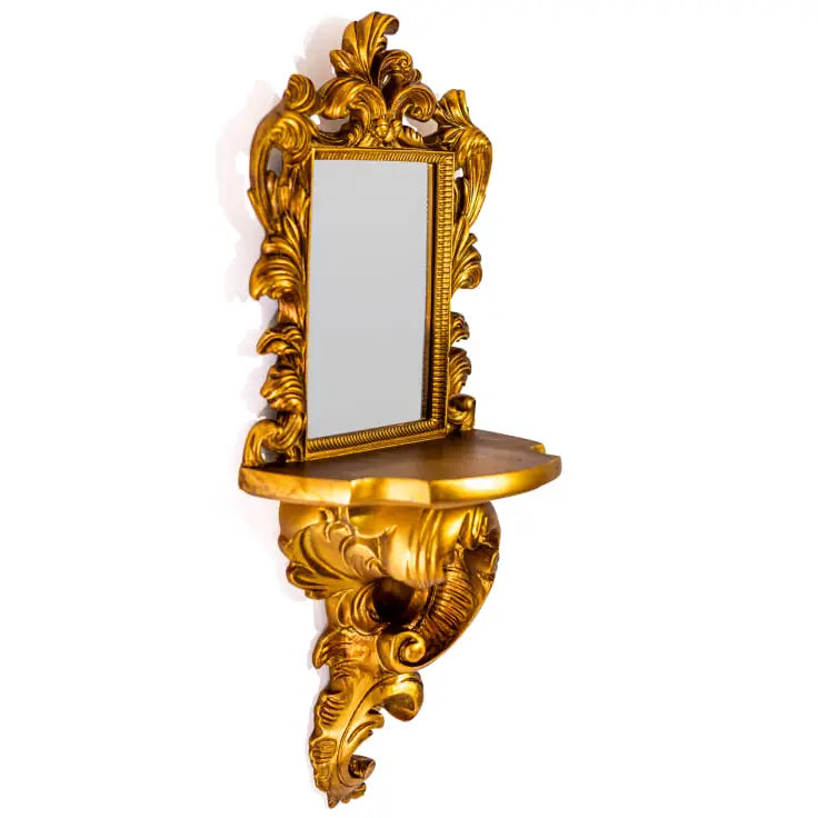 Antiker barocker Wandspiegel in Gold mit Regal