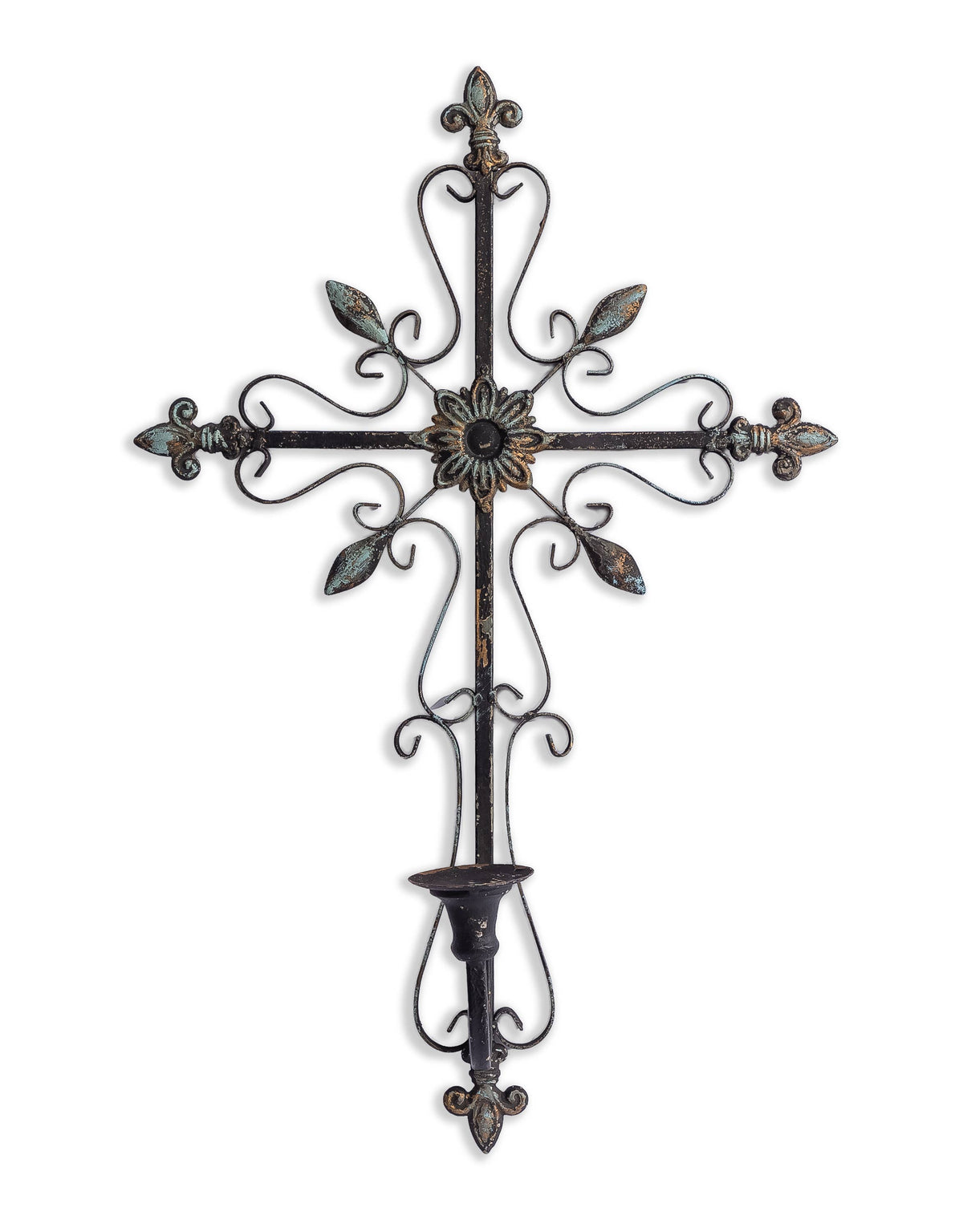 Antiker schwarzer gotischer Wandkerzenhalter in Kreuzform