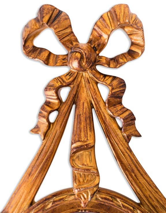 Wandspiegel mit gewölbtem Spiegelglas, Gold, verziert mit Schleifenband