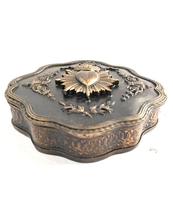 Schwarz/goldene „Heiliges Herz“ Aufbewahrungs-& Schmuckdose 11x12cm